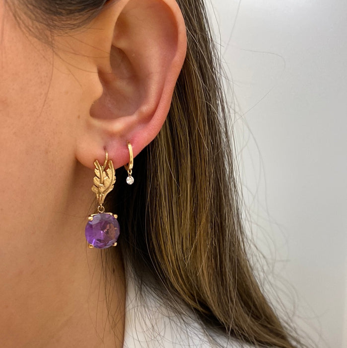 14k leaf alexandrite leverback earrings