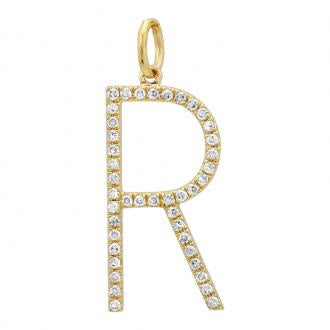 14k big diamond letter R initial pendant charm