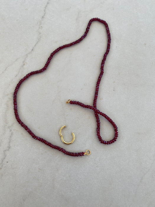 14k Gold Ruby Beaded Necklace With 14k Connector Charm 17”