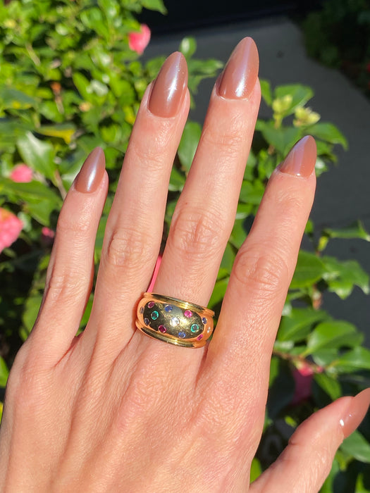 Vintage 18K Gold Multi-Gem Bombe Ring