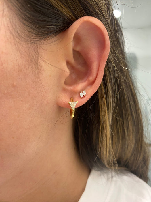 14K Gold Natural Light Yellow Trillion Diamond J-Huggie Earrings – 0.60 TCW