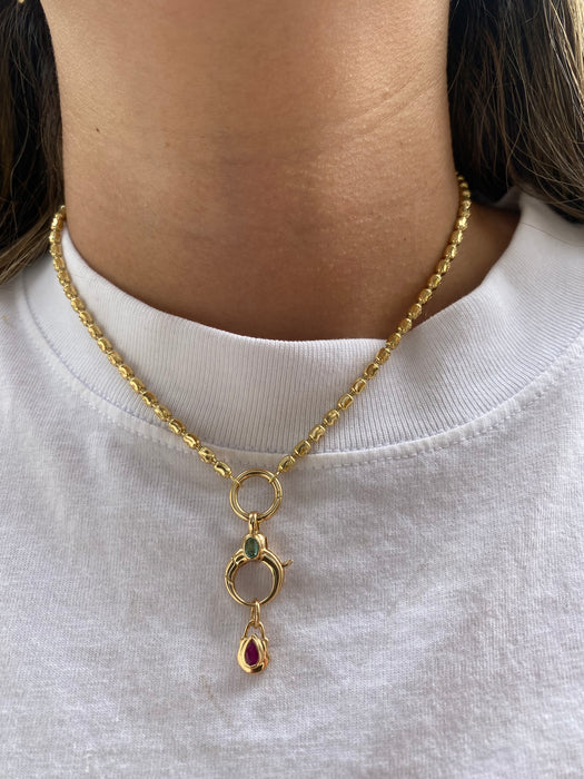 14K Gold Bezel-Set Pear Gemstone Shield Pendants