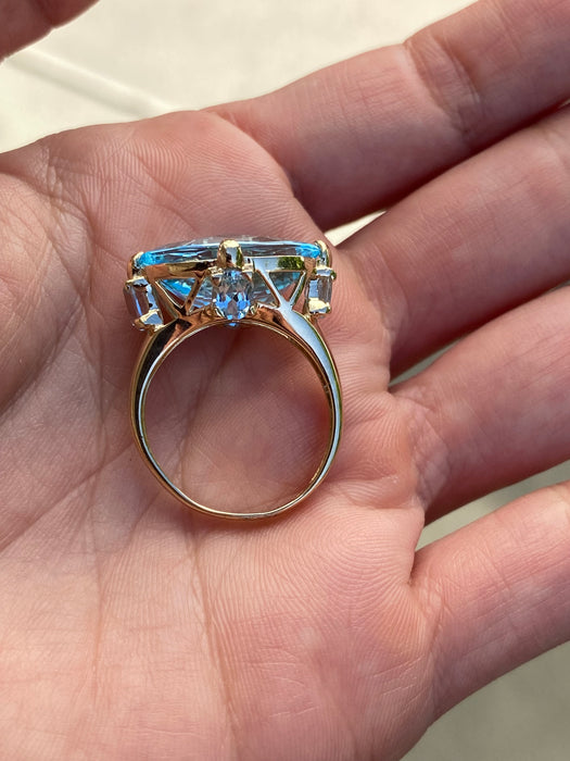 Vintage 14K Gold East-West Oval Blue Topaz Ring