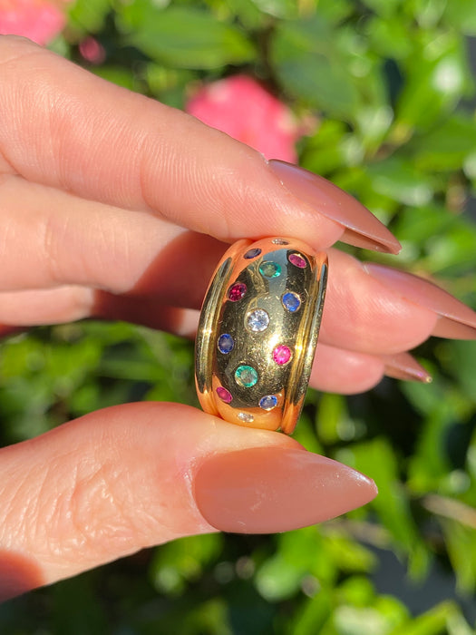 Vintage 18K Gold Multi-Gem Bombe Ring