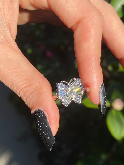 Platinum 900 yellow diamond butterfly ballerina ring size 6.25