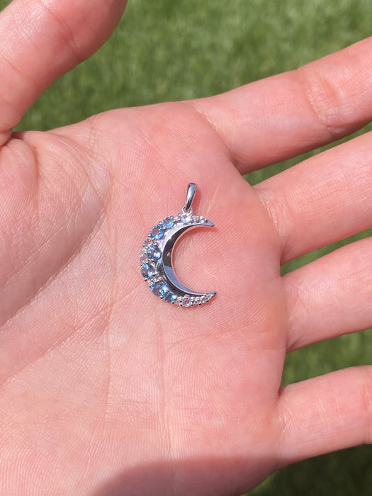 14k white gold topaz crescent moon pendant