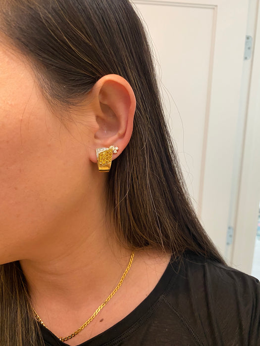 14k citrine diamond omega back earrings