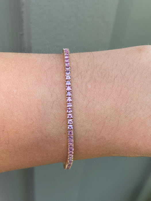 14k princess cut pink sapphire tennis bracelet