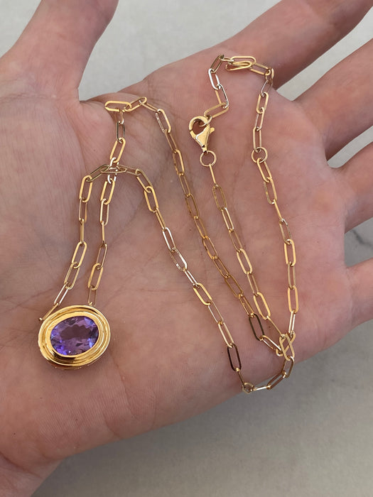 14K Gold East-West Amethyst Paperclip Necklace