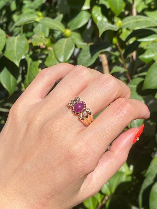 14k ruby cabochon diamond ring size 7.5