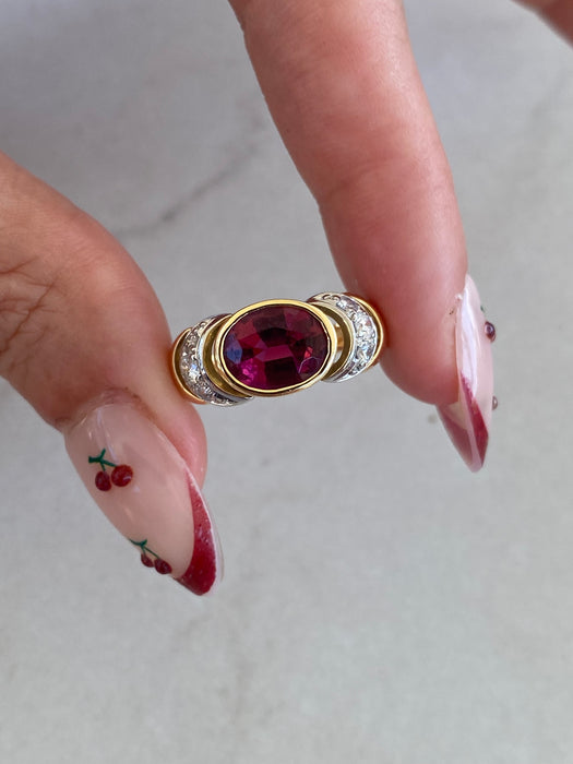 Vintage 18K Pink Tourmaline & Diamond Ring