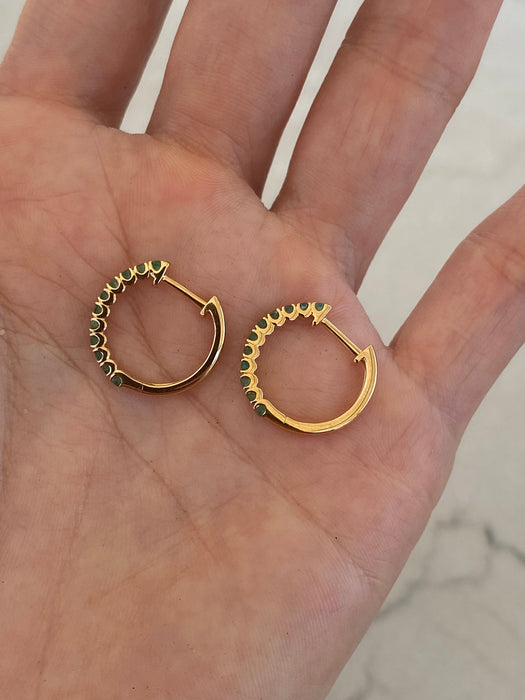 14K Gold Emerald Huggie Earrings