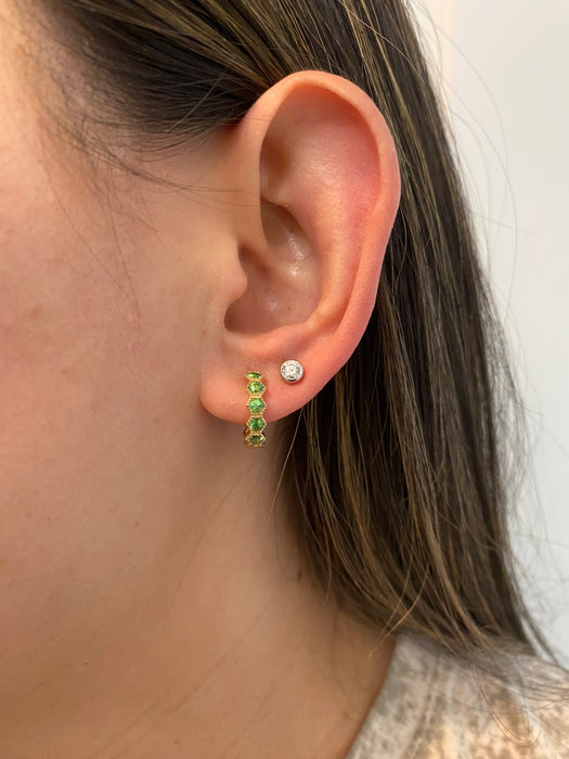 14K Gold Hexagon Tsavorite Garnet Huggie Earrings