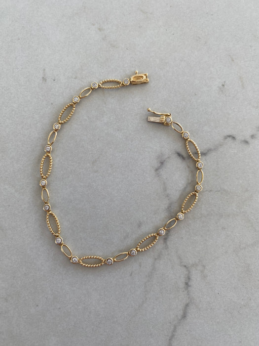 Vintage 14K Diamond Croissant Link Bracelet