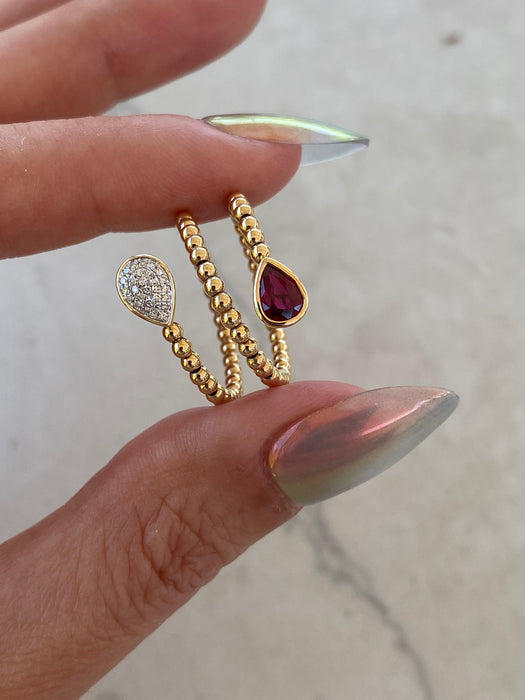 14K Spiral Bead Ruby & Diamond Ring