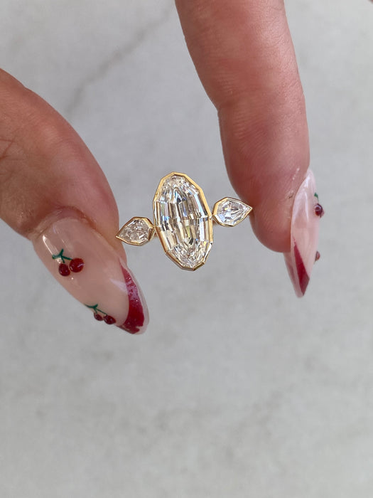 14K Gold Bezel Set Step Cut Lab Diamond Oval & Pear Ring