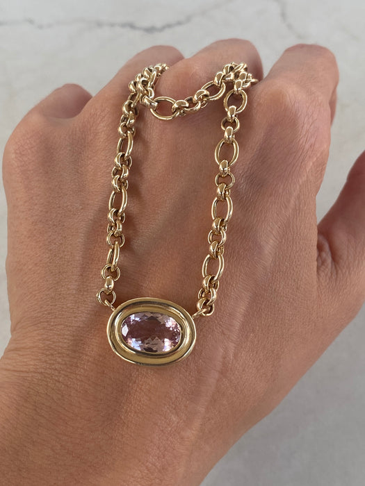 14K East-to-West 3.3 Carat Morganite Double-Bezel Trombone Necklace
