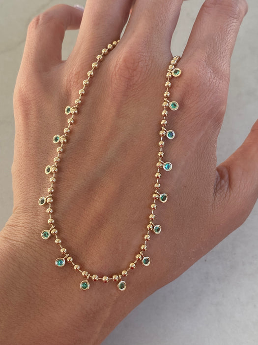 14K Gold Natural Emerald Charm Bead Necklace