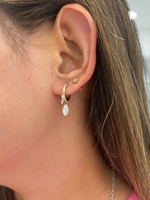 14K 1.5 TCW Lab Diamond Marquise Drop Huggie Earrings