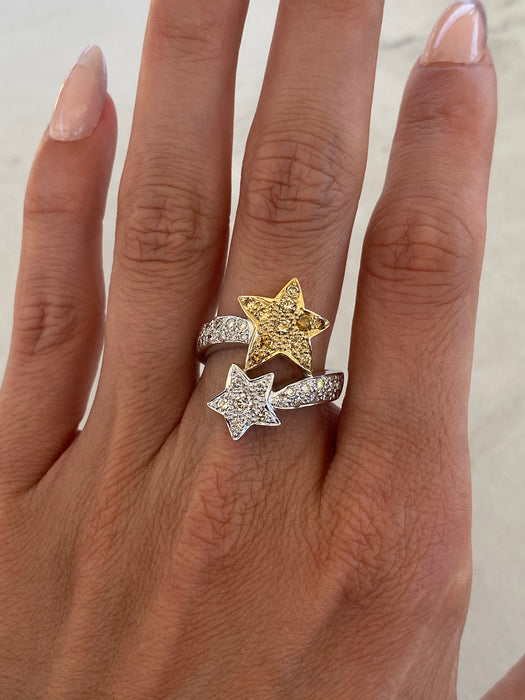 Vintage 18K Two-Tone Gold Diamond Star Bypass Ring