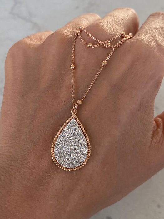14K Rose Gold 1 Carat Natural Diamond Teardrop Charm Necklace