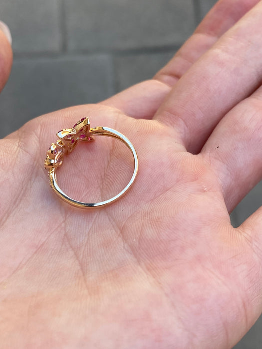 14k rose gold ruby pink sapphire diamond flower ring
