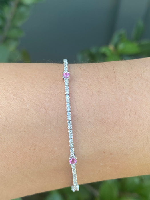 18k white gold pink sapphire diamond tennis bracelet