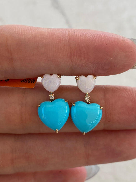 14K Gold Opal, Turquoise & Diamond Heart Drop Earrings by Effy