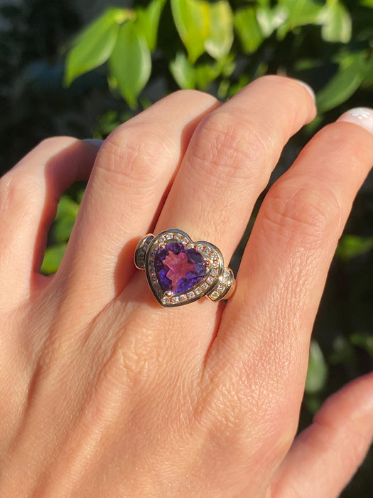 14k amethyst heart diamond ring size 7