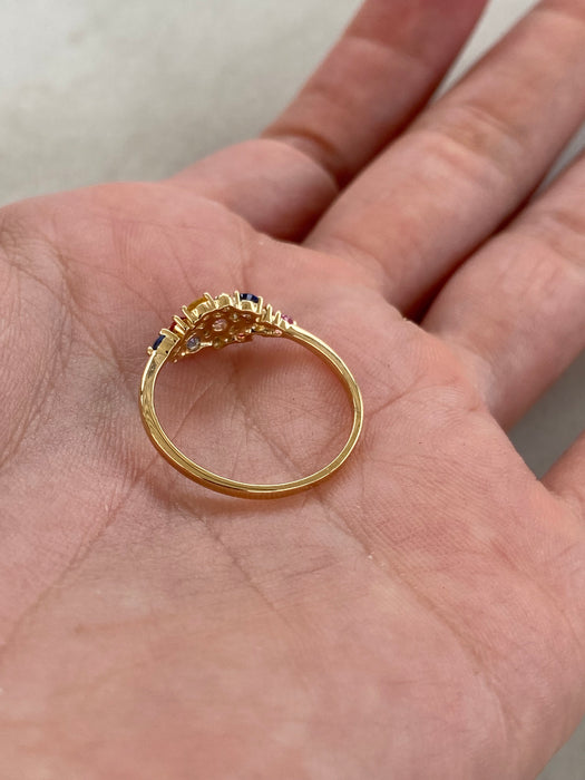 14K Rainbow Sapphire Cluster Ring