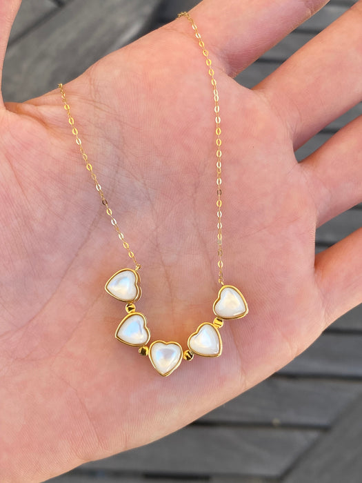 18k mother of pearl heart clover necklace
