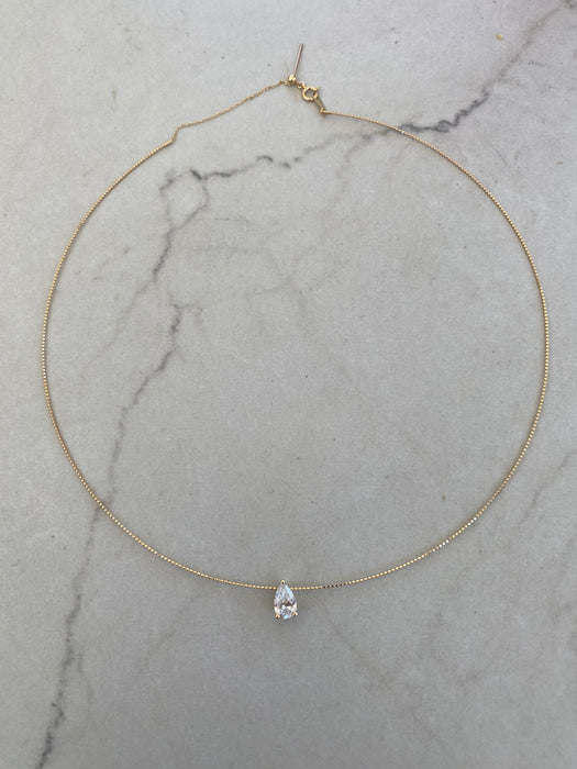 18K Gold Spring Bead Necklace with Removable 1.00 CT Pear Lab Diamond Pendant
