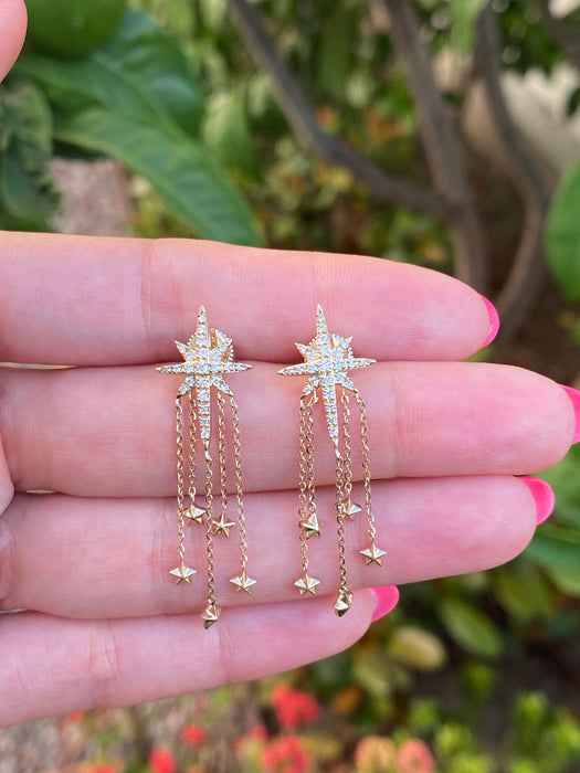 14k diamond star chandelier dangly earrings