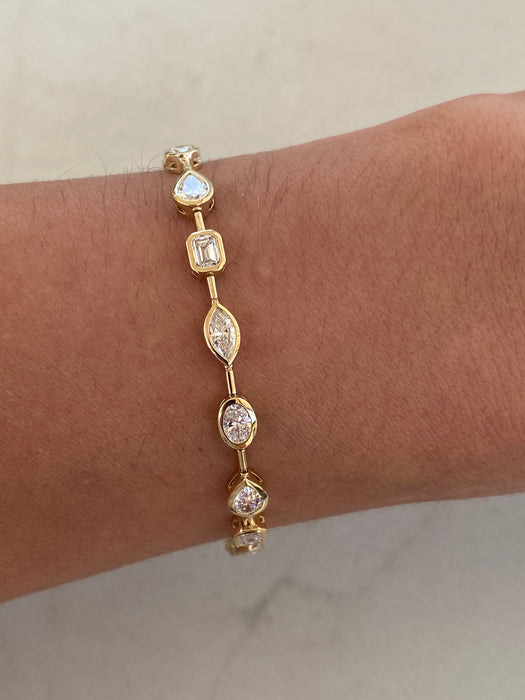 14K Gold Multi-Shape Bezel Set Lab Diamond Tennis Bracelet