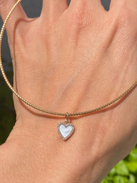 14K Gold Diamond Mother of Pearl Heart Charm