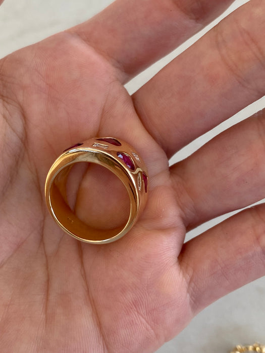 14K Gold Cigar Band Ring | Natural Opal & Diamond Halo