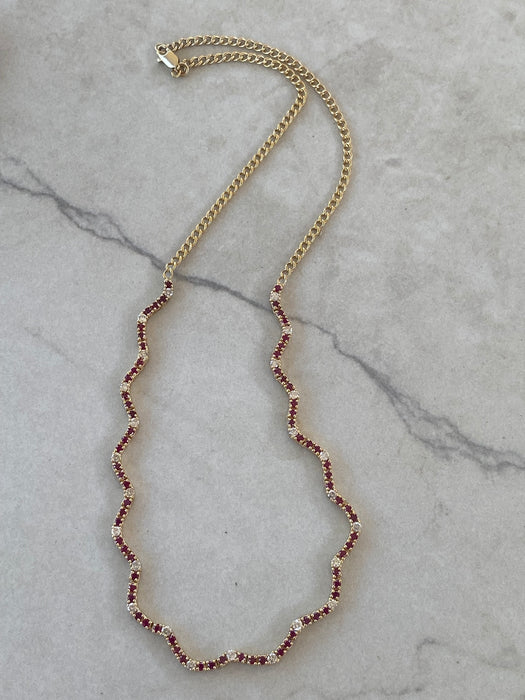 14K Gold Ruby & Diamond Wavy Necklace – 5 TCW