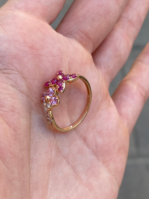 14k rose gold ruby pink sapphire diamond flower ring