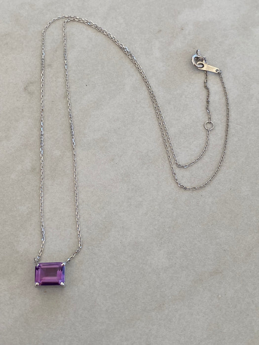 Vintage 10K White Gold Emerald Cut Amethyst Necklace
