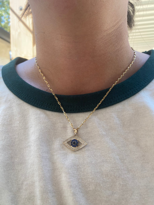 14K Gold Diamond & Sapphire Evil Eye Charm