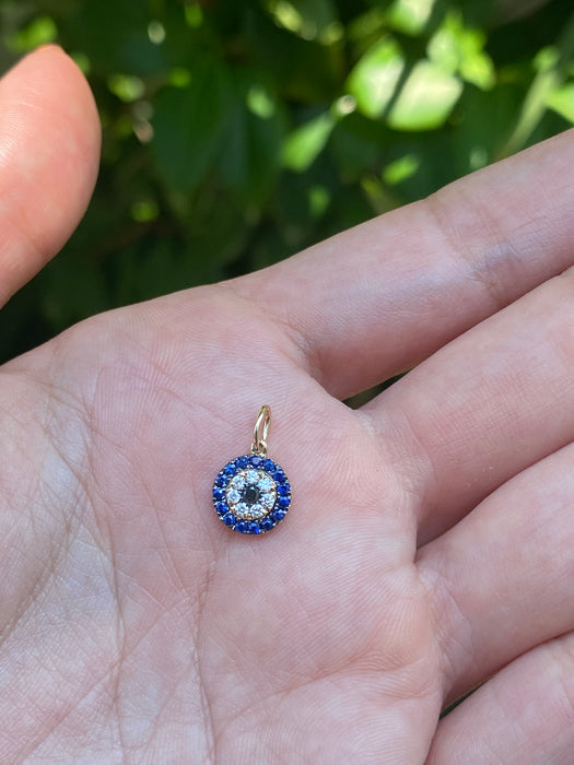 14k diamond sapphire evil eye charm