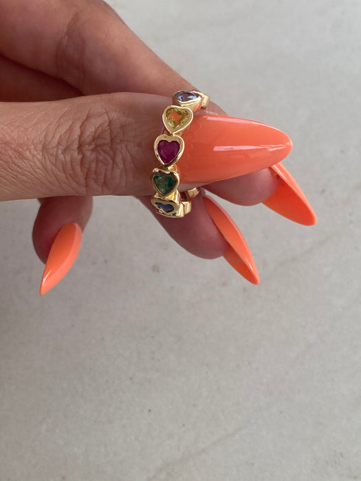 14K Gold Rainbow Heart Gemstone Ring