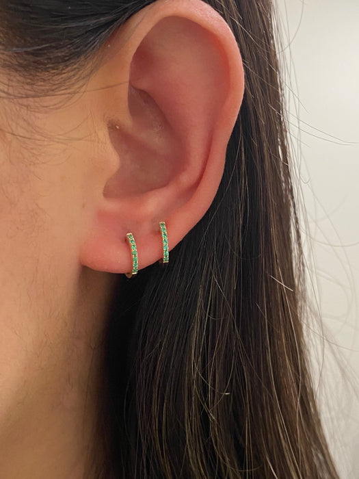 14k 9mm mini emerald huggie earrings