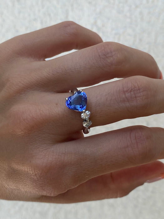 Platinum blue sapphire diamond heart ring size 6.5