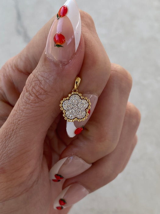 18K Gold Natural Diamond Flower Charm