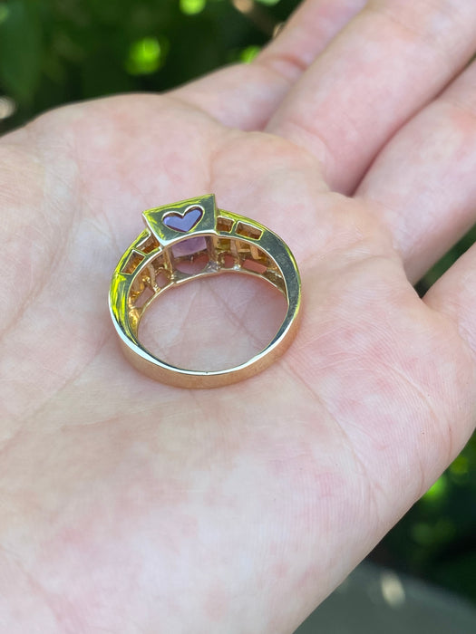 14k amethyst citrine heart ring size 7.25