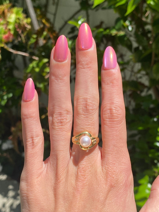 Vintage 14K Gold Pearl and Diamond Ring – Size 5