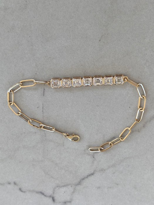14K 4 TCW Lab Diamond Asscher Paperclip Bracelet