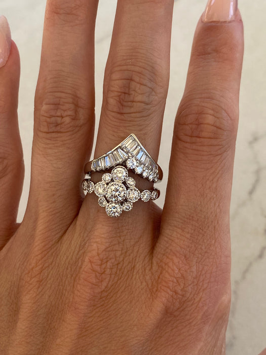 Vintage Platinum 900 Baguette & Diamond Chevron Ring
