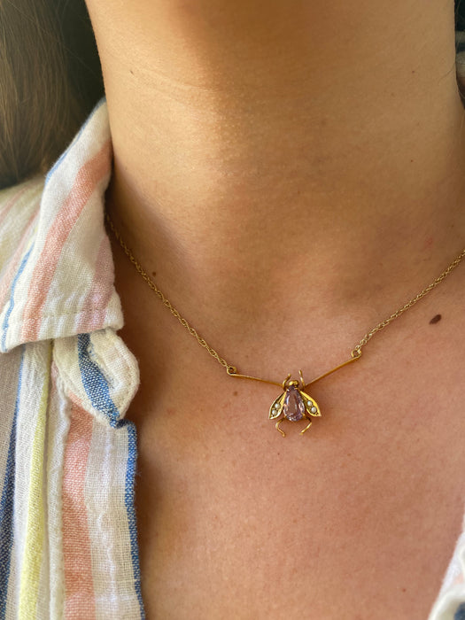 9k amethyst seed pearl fly necklace Singapore chain 16.25”